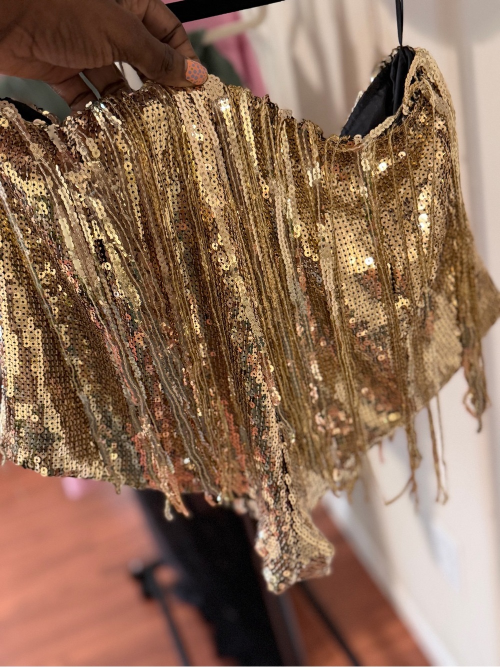 Nasty Gal Gold Sequin Fringe High Waist Shorts - Picture 3 of 4